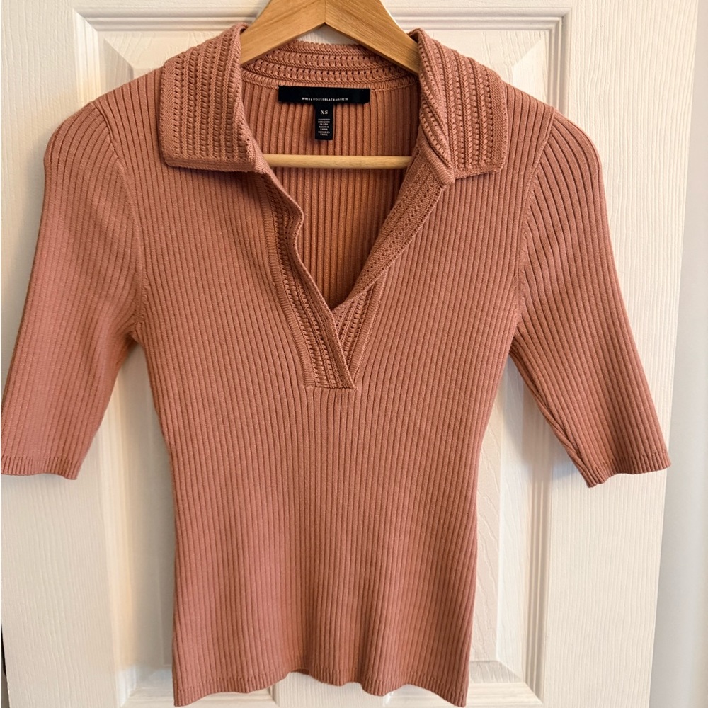 WHBM Ribbed Knit Top in Rose Pink - Picture 2 of 5